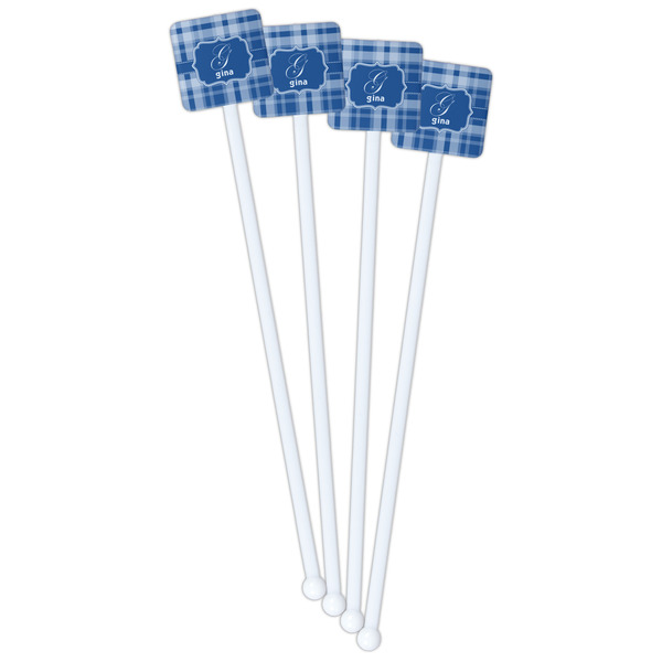 Plaid White Plastic Stir Stick - Double Sided - Square - Front