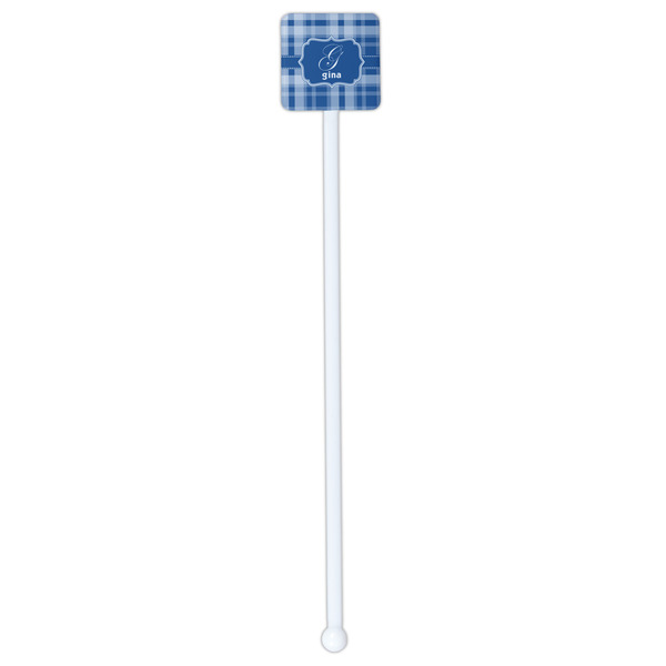 Plaid White Plastic Stir Stick - Single Sided - Square - Single Stick