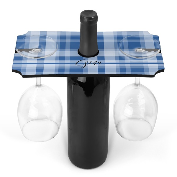 Custom Plaid Wine Bottle & Glass Holder (Personalized)