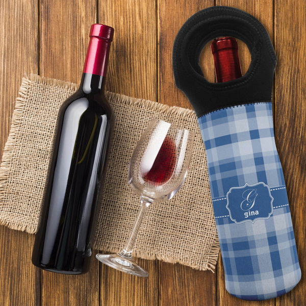 Plaid Wine Tote Bag - FLATLAY