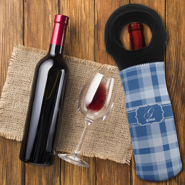 Plaid Wine Tote Bag - FLATLAY