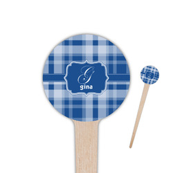 Plaid 4" Round Wooden Food Picks - Double Sided (Personalized)