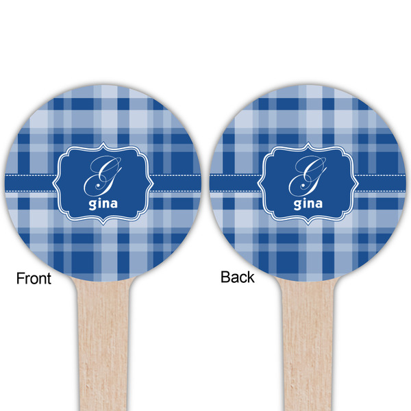 Plaid Wooden 4" Food Pick - Round - Double Sided - Front & Back