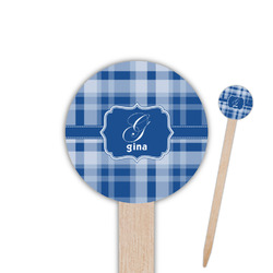 Plaid 6" Round Wooden Food Picks - Single Sided (Personalized)