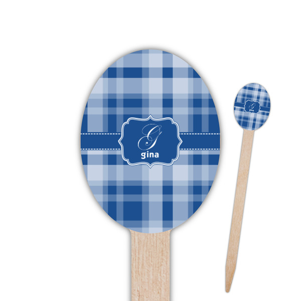 Custom Plaid Oval Wooden Food Picks - Double Sided (Personalized)