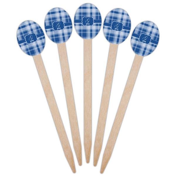 Plaid Wooden Food Pick - Oval - Fan View