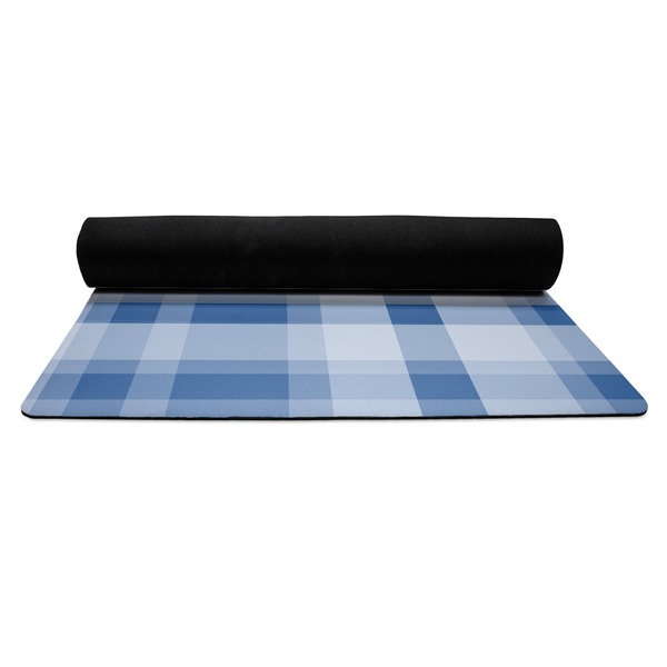 Plaid Yoga Mat Rolled up Black Rubber Backing