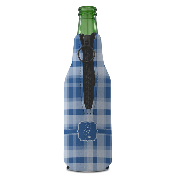 Plaid Zipper Bottle Cooler - BACK (bottle)