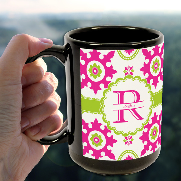 Suzani Floral 15oz. Black Mug - LIFESTYLE
