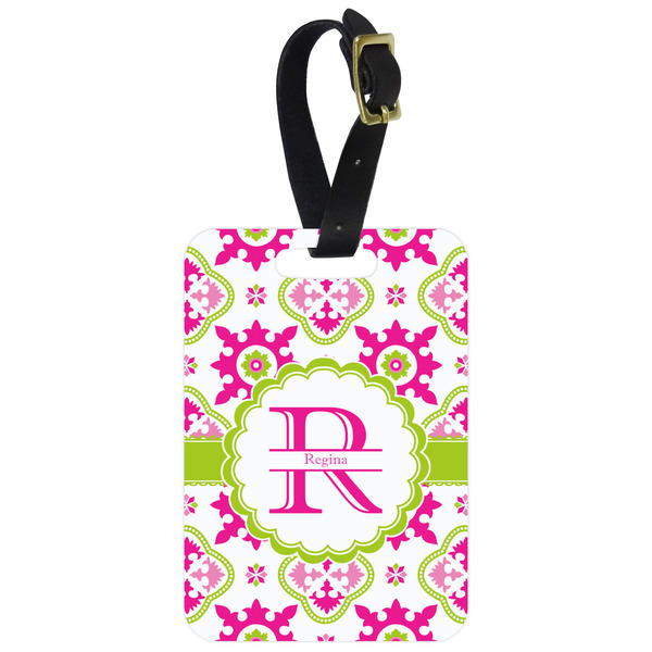 Custom Suzani Floral Metal Luggage Tag w/ Name and Initial