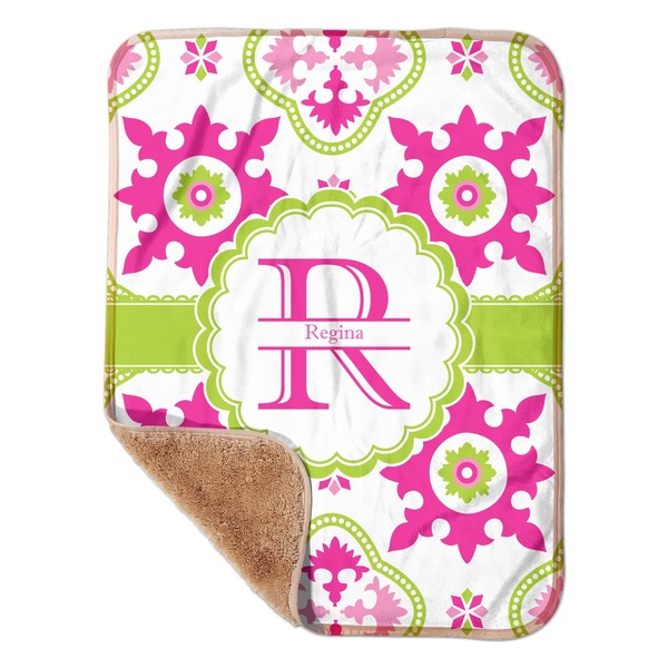 Custom Suzani Floral Sherpa Baby Blanket - 30" x 40" w/ Name and Initial