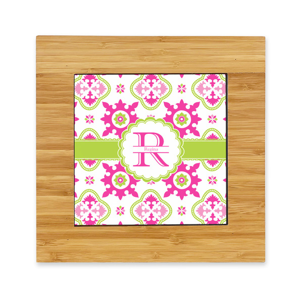 Custom Suzani Floral Bamboo Trivet with Ceramic Tile Insert (Personalized)