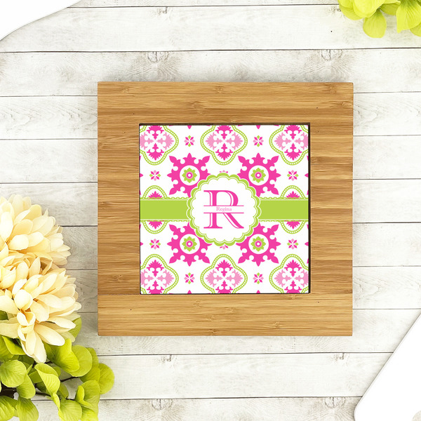 Suzani Floral Bamboo Trivet with 6" Tile - LIFESTYLE