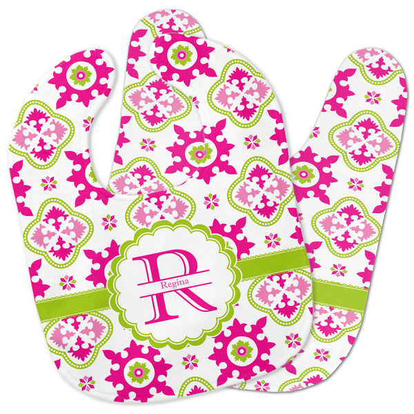 Custom Suzani Floral Baby Bib w/ Name and Initial