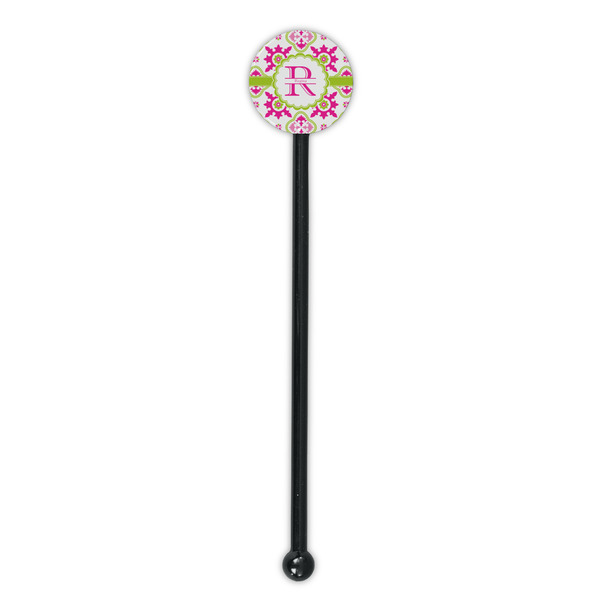 Suzani Floral Black Plastic 5.5" Stir Stick - Round - Single Stick