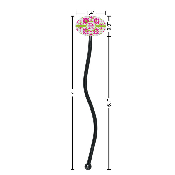 Suzani Floral Black Plastic 7" Stir Stick - Oval - Dimensions