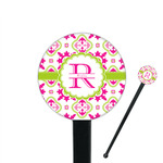 Suzani Floral 7" Round Plastic Stir Sticks - Black - Double Sided (Personalized)