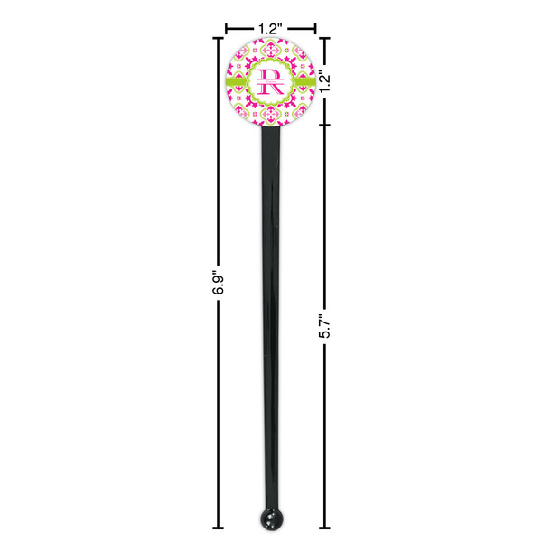 Suzani Floral Black Plastic 7" Stir Stick - Round - Dimensions