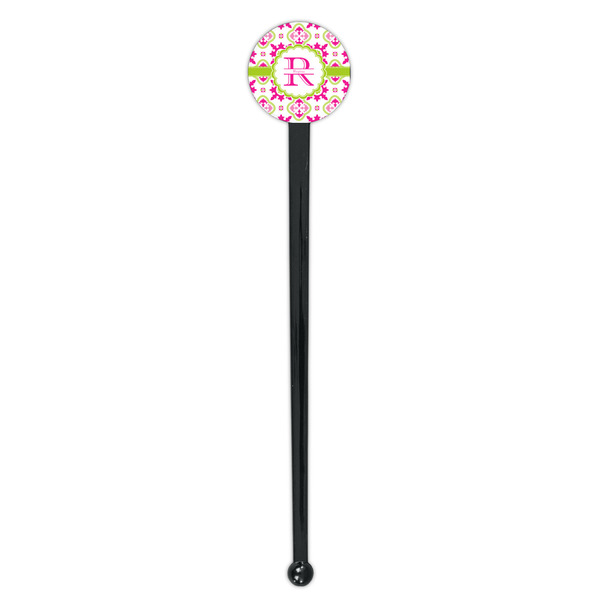 Suzani Floral Black Plastic 7" Stir Stick - Round - Single Stick