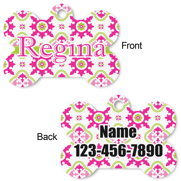 Suzani Floral Bone Shaped Dog Tag - Front & Back