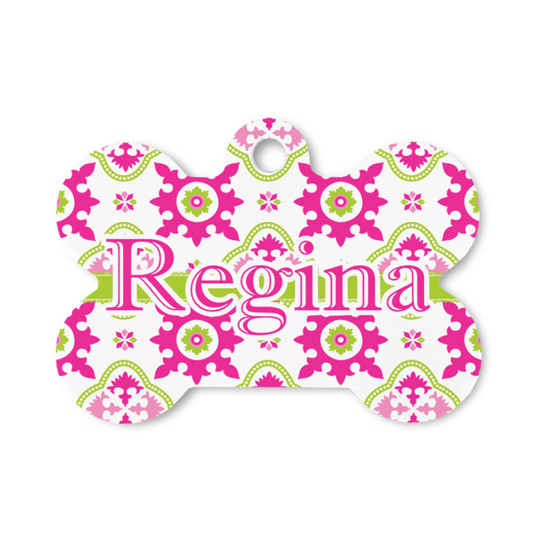 Custom Suzani Floral Bone Shaped Dog ID Tag - Small (Personalized)