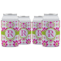Suzani Floral Can Cooler (12 oz) - Set of 4 w/ Name and Initial