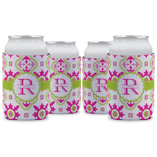 Custom Suzani Floral Can Cooler (12 oz) - Set of 4 w/ Name and Initial