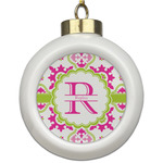 Suzani Floral Ceramic Ball Ornament (Personalized)