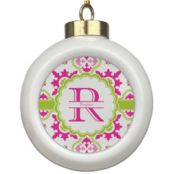 Suzani Floral Ceramic Ball Ornament (Personalized)