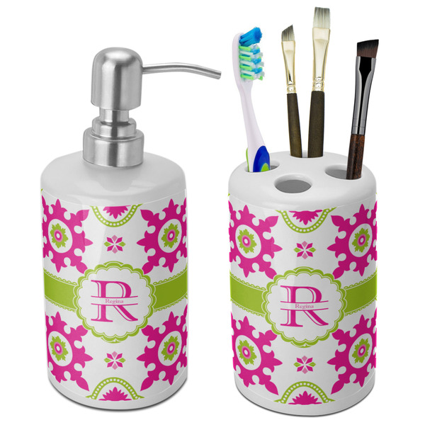 Custom Suzani Floral Ceramic Bathroom Accessories Set (Personalized)