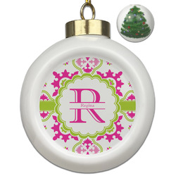 Suzani Floral Ceramic Ball Ornament - Christmas Tree (Personalized)