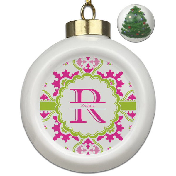 Custom Suzani Floral Ceramic Ball Ornament - Christmas Tree (Personalized)