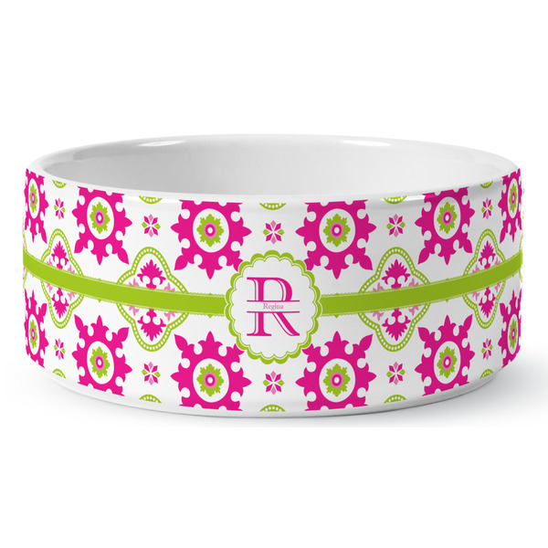 Suzani Floral Ceramic Dog Bowl - Medium - Front