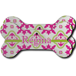 Suzani Floral Ceramic Dog Ornament - Front & Back w/ Name and Initial