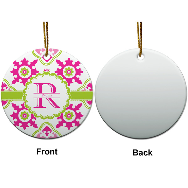 Suzani Floral Ceramic Flat Ornament - Circle Front & Back (APPROVAL)