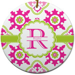 Suzani Floral Round Ceramic Ornament w/ Name and Initial