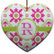 Suzani Floral Ceramic Flat Ornament - Heart (Front)