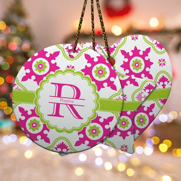 Custom Suzani Floral Ceramic Ornament w/ Name and Initial