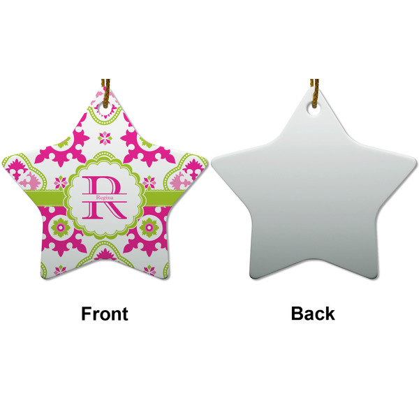 Suzani Floral Ceramic Flat Ornament - Star Front & Back (APPROVAL)