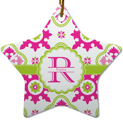 Suzani Floral Star Ceramic Ornament w/ Name and Initial