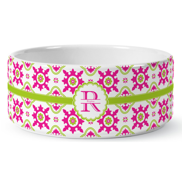 Custom Suzani Floral Ceramic Dog Bowl (Personalized)