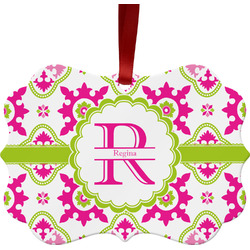 Suzani Floral Metal Frame Ornament - Double Sided w/ Name and Initial