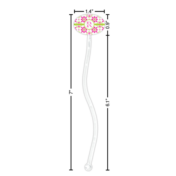 Suzani Floral Clear Plastic 7" Stir Stick - Oval - Dimensions