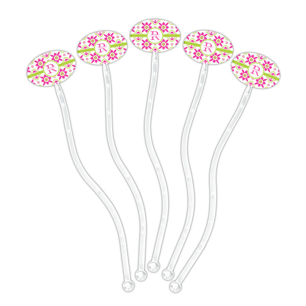 Suzani Floral Clear Plastic 7" Stir Stick - Oval - Fan