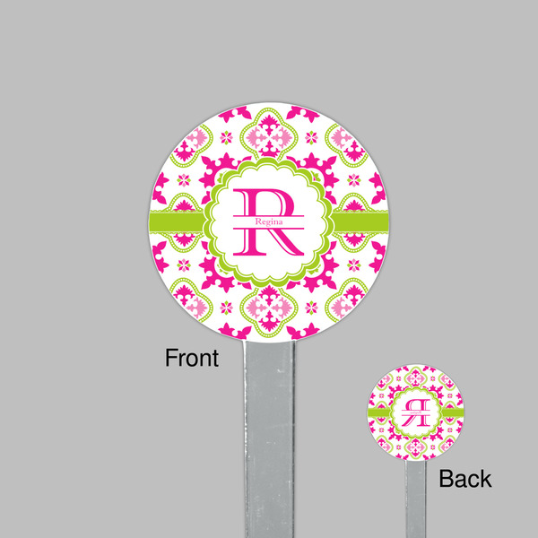 Suzani Floral Clear Plastic 7" Stir Stick - Round - Front & Back