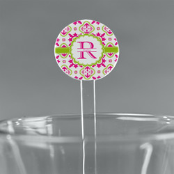 Suzani Floral 5.5" Round Plastic Stir Sticks - Clear (Personalized)