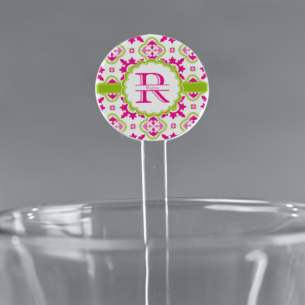 Custom Suzani Floral 7" Round Plastic Stir Sticks - Clear (Personalized)