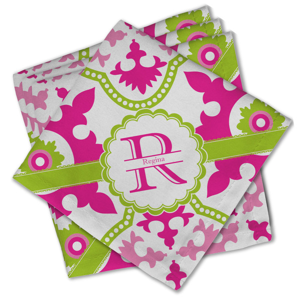 Custom Suzani Floral Cloth Cocktail Napkins - Set of 4 w/ Name and Initial