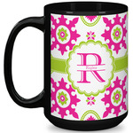 Suzani Floral 15 Oz Coffee Mug - Black (Personalized)