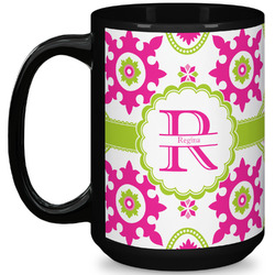 Suzani Floral 15 Oz Coffee Mug - Black (Personalized)